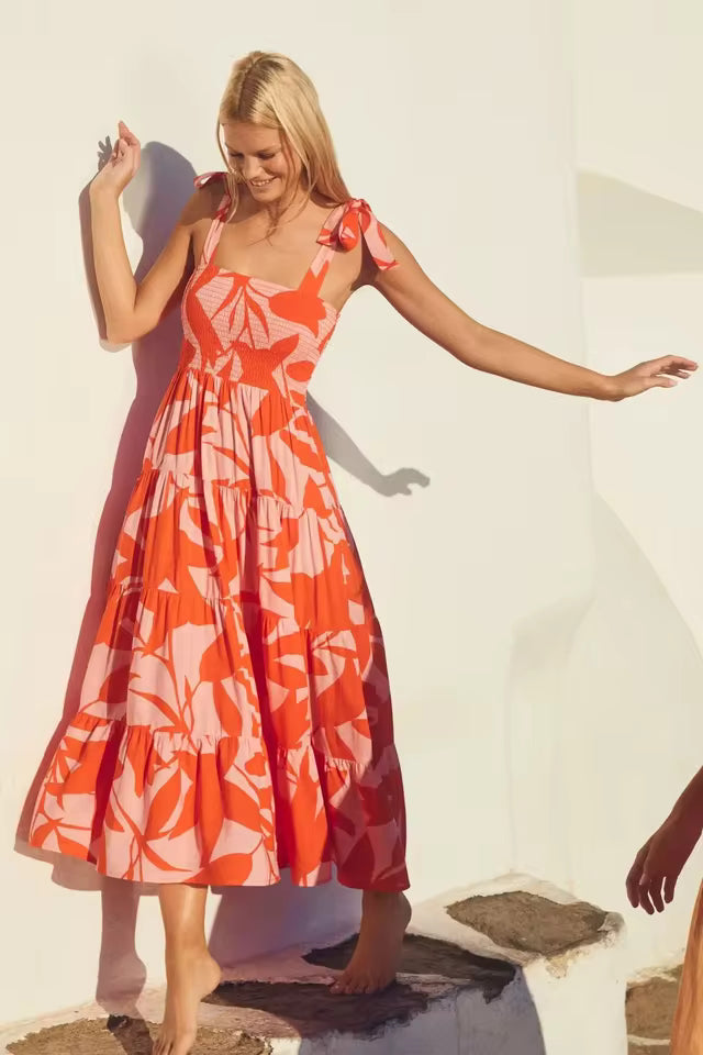Casual Square Neck Sleeveless Printed Long Tank Dress