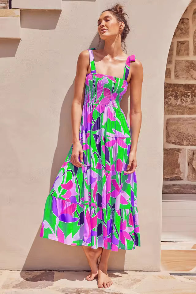 Casual Square Neck Sleeveless Printed Long Tank Dress
