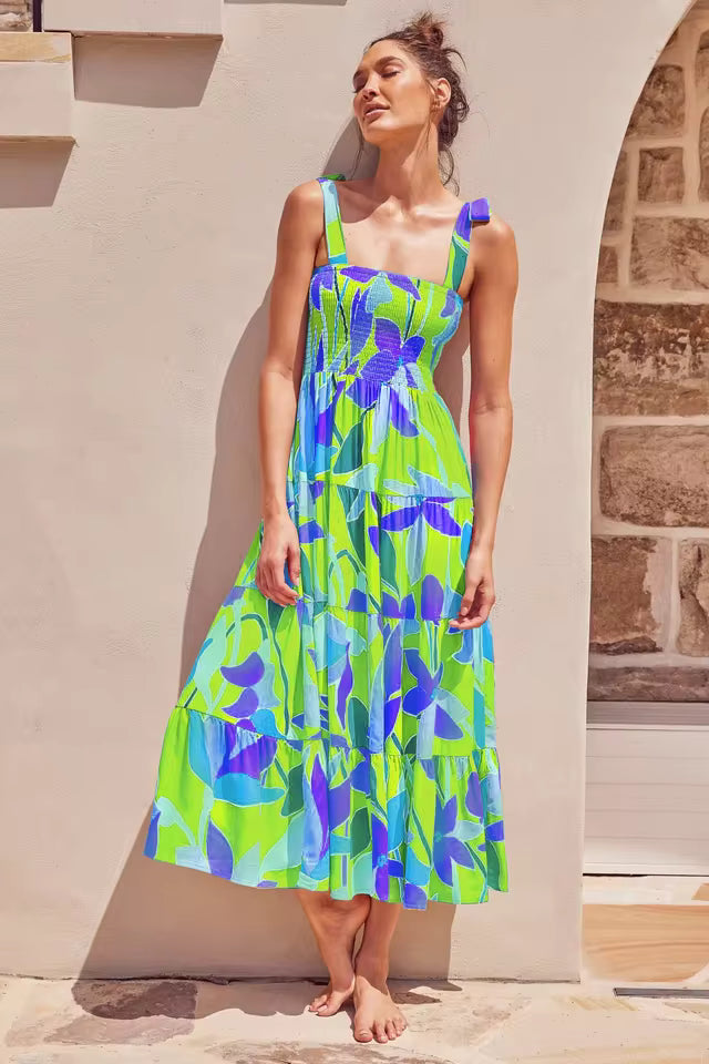 Casual Square Neck Sleeveless Printed Long Tank Dress