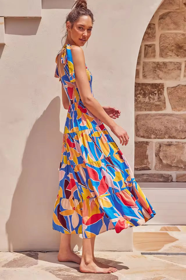 Casual Square Neck Sleeveless Printed Long Tank Dress