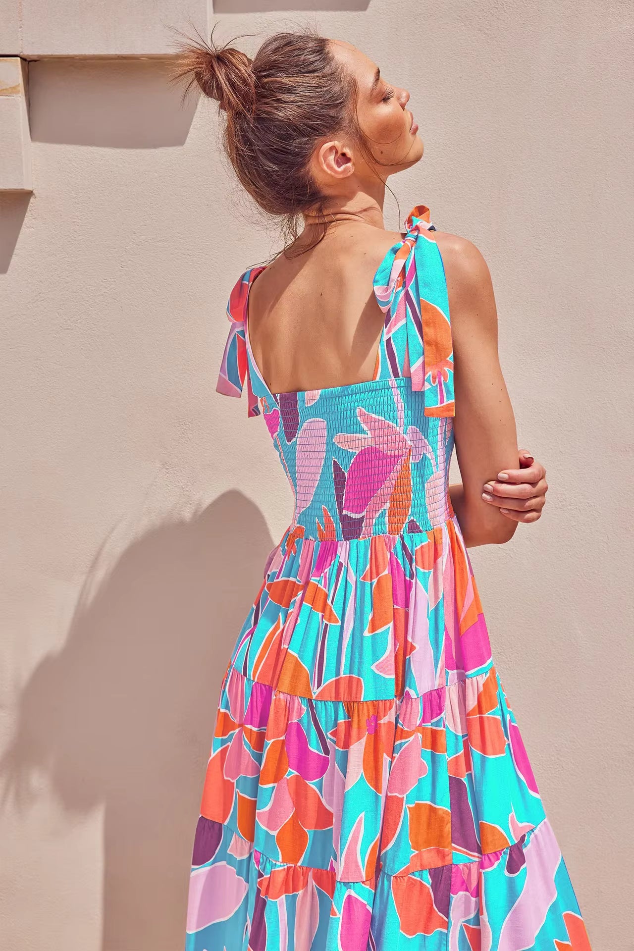 Casual Square Neck Sleeveless Printed Long Tank Dress