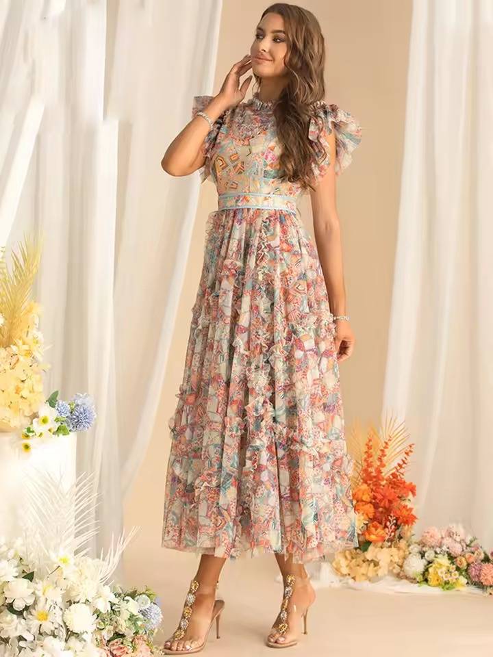 Casual Stand Striped Butterfly Sleeve Sequins Slim Zipper