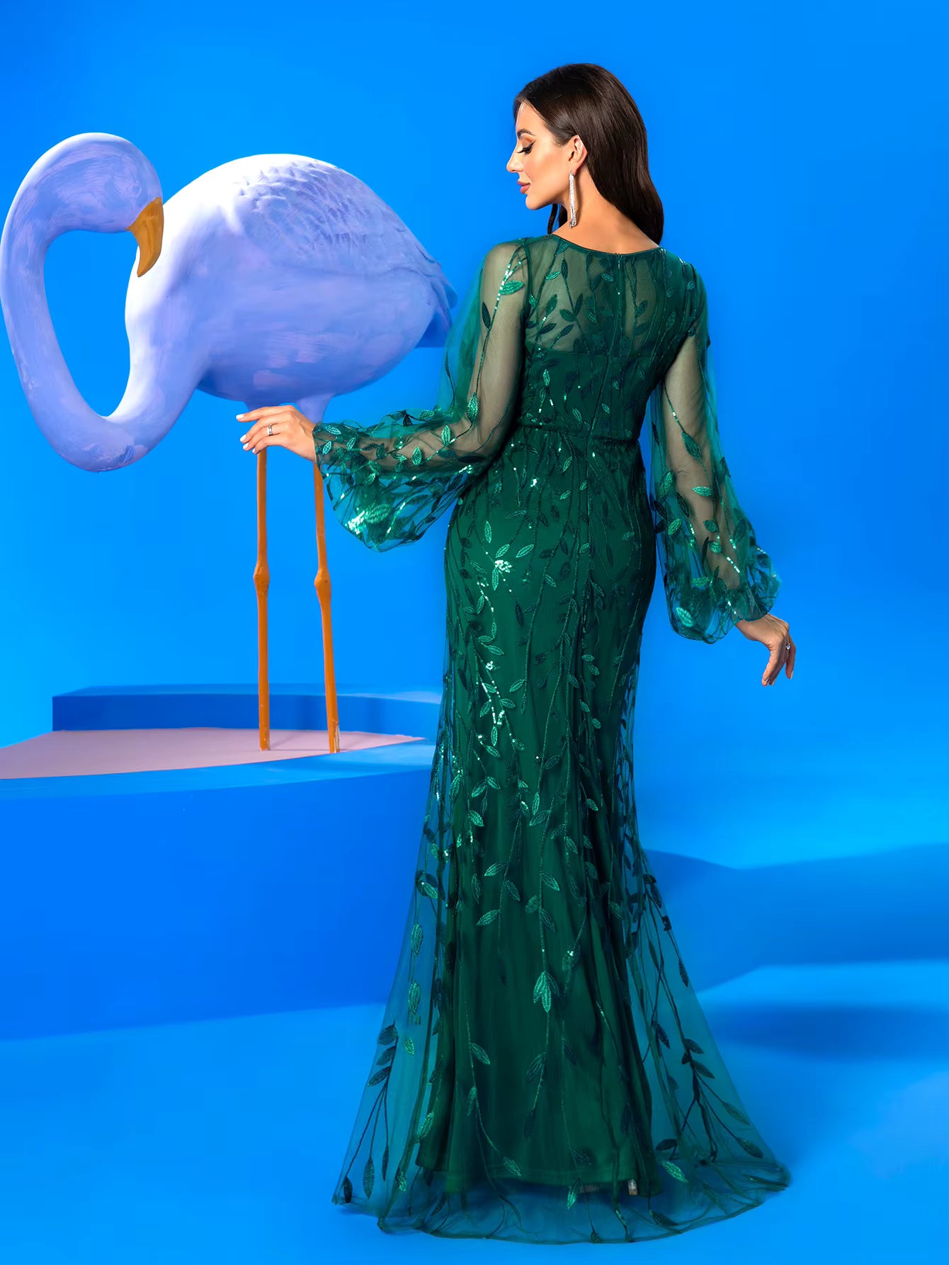 Casual Standard Long Sleeve Commonly Mermaid Skirt Lace Dress