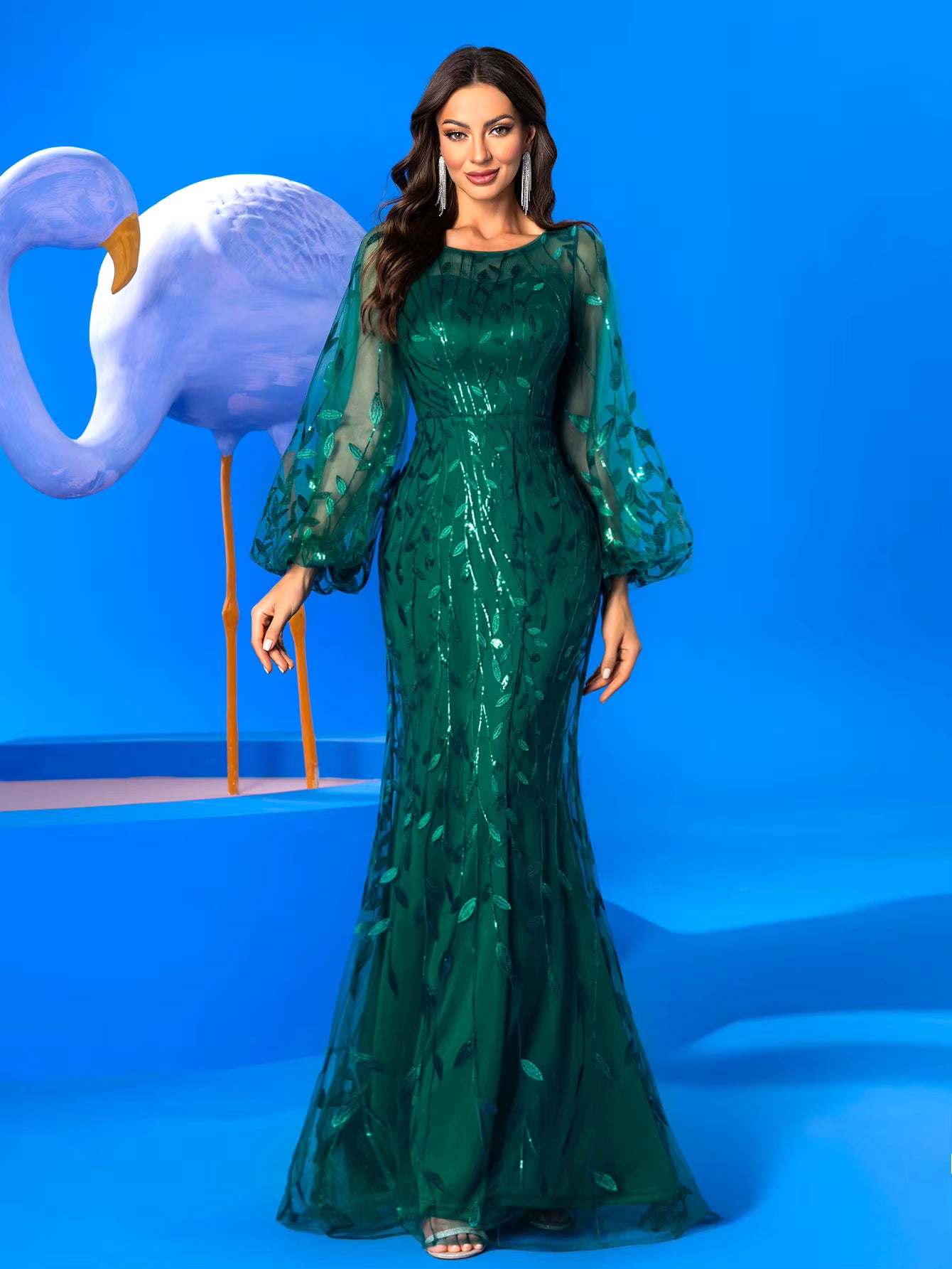 Casual Standard Long Sleeve Commonly Mermaid Skirt Lace Dress