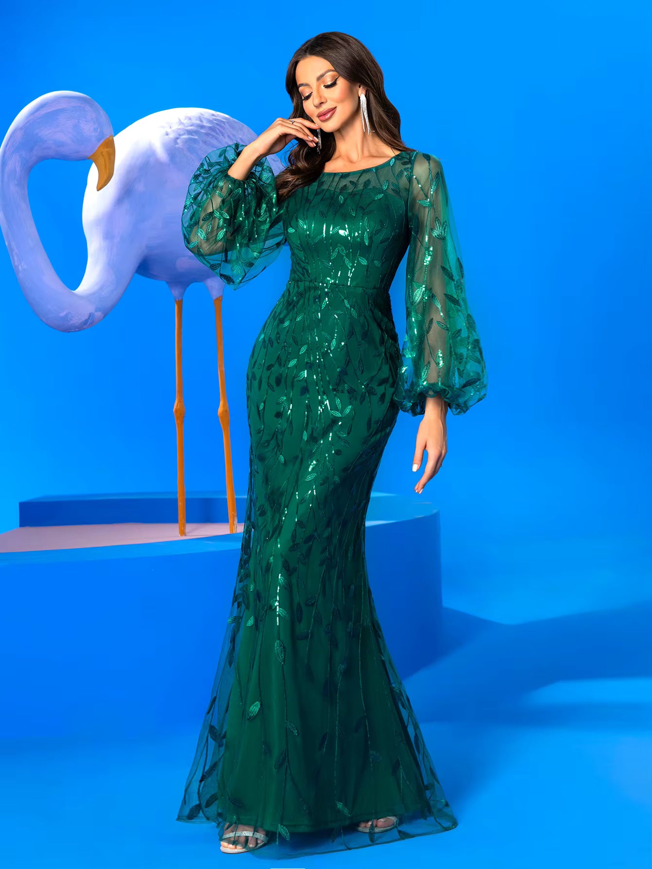 Casual Standard Long Sleeve Commonly Mermaid Skirt Lace Dress
