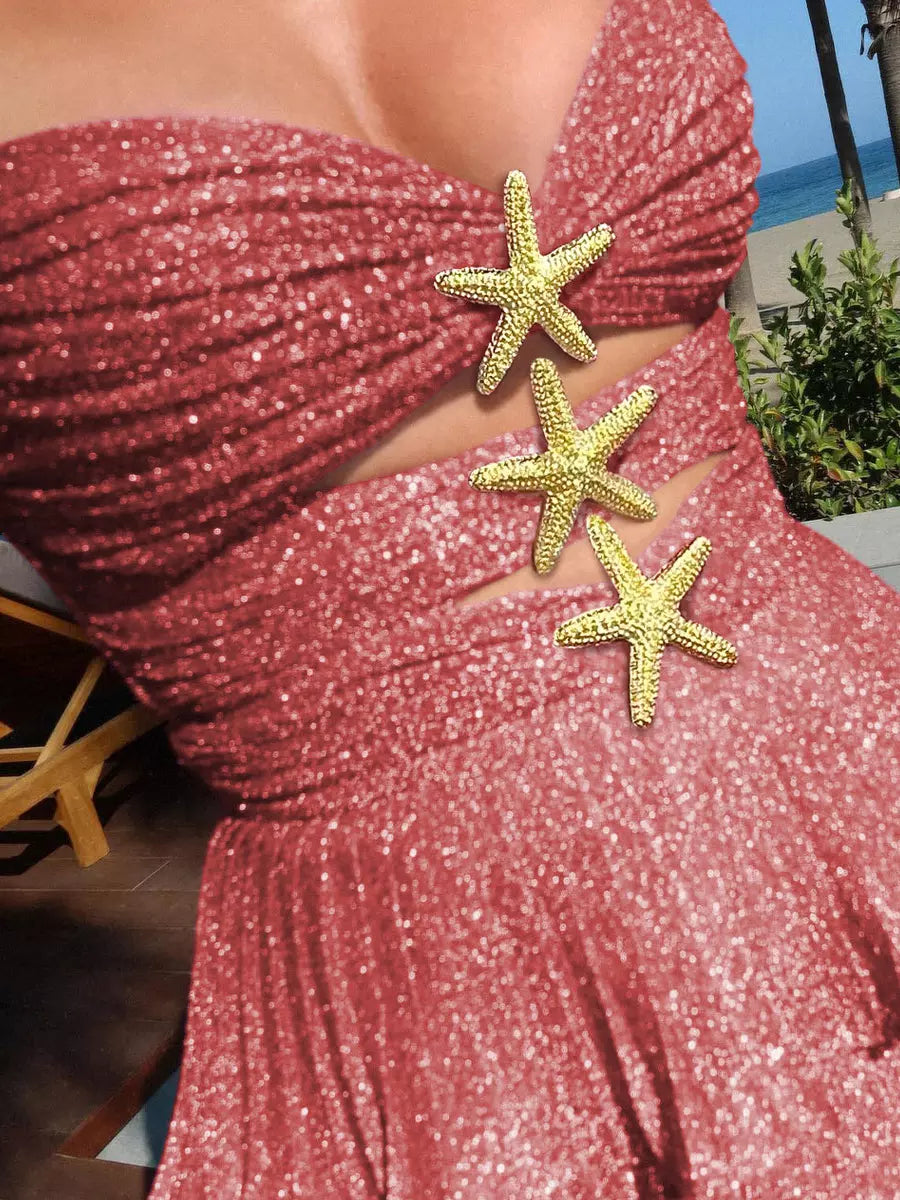 Casual Starfish Decoration Polyester Tiered Sleeveless Mini Dress