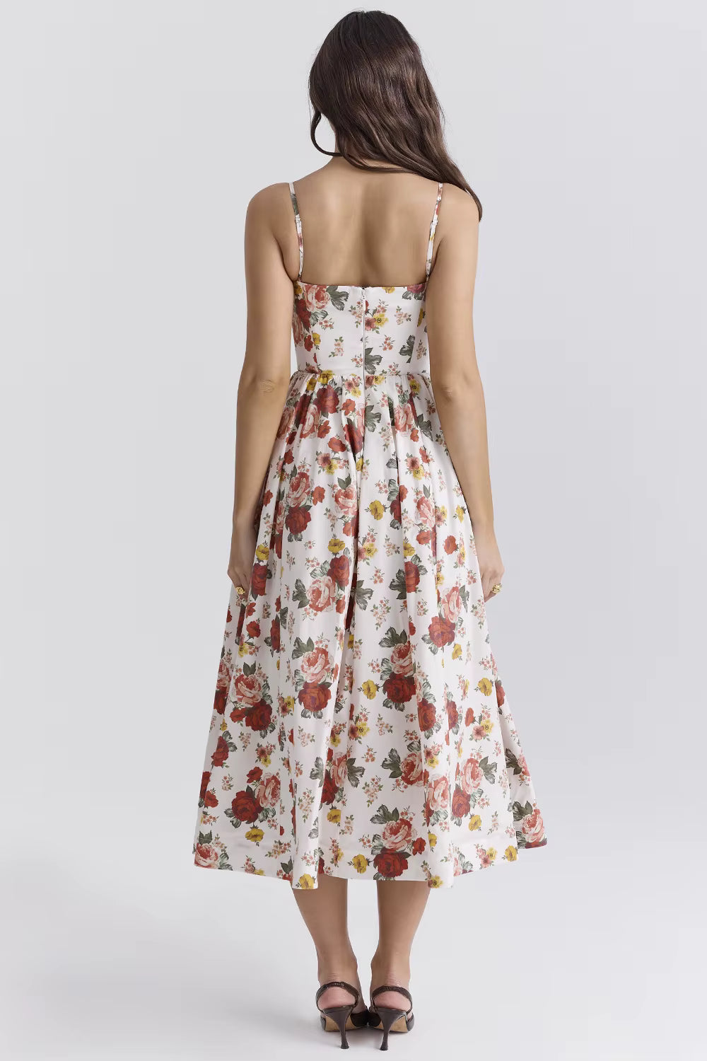 Casual Strapless A-LINE Floral Spaghetti Strap Backless Midi Dress