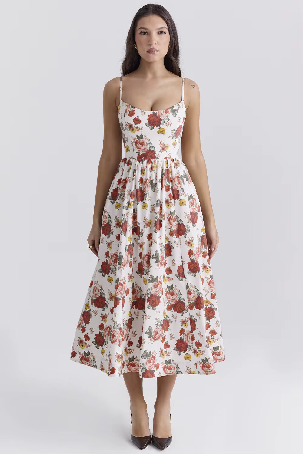 Casual Strapless A-LINE Floral Spaghetti Strap Backless Midi Dress