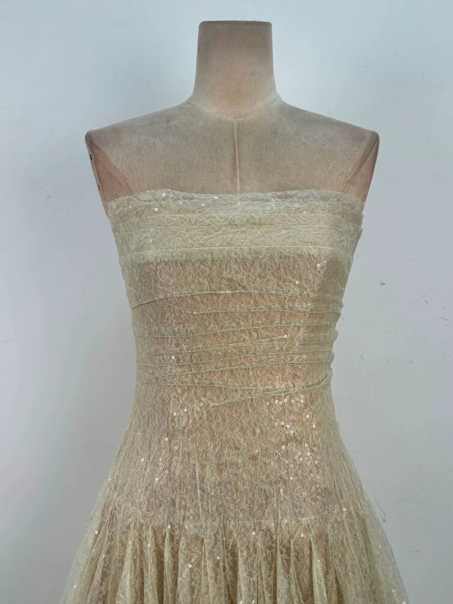 Casual Strapless High Waist Sequined Lace Mesh Strapless Maxi Dress
