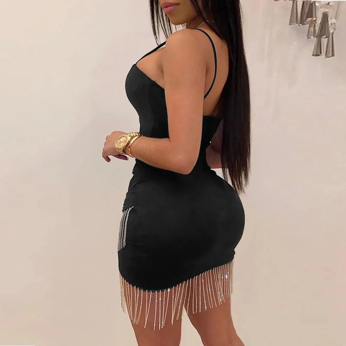 Casual Strapless Spaghetti Strap Chain Decoration Party Club Slip Dresses