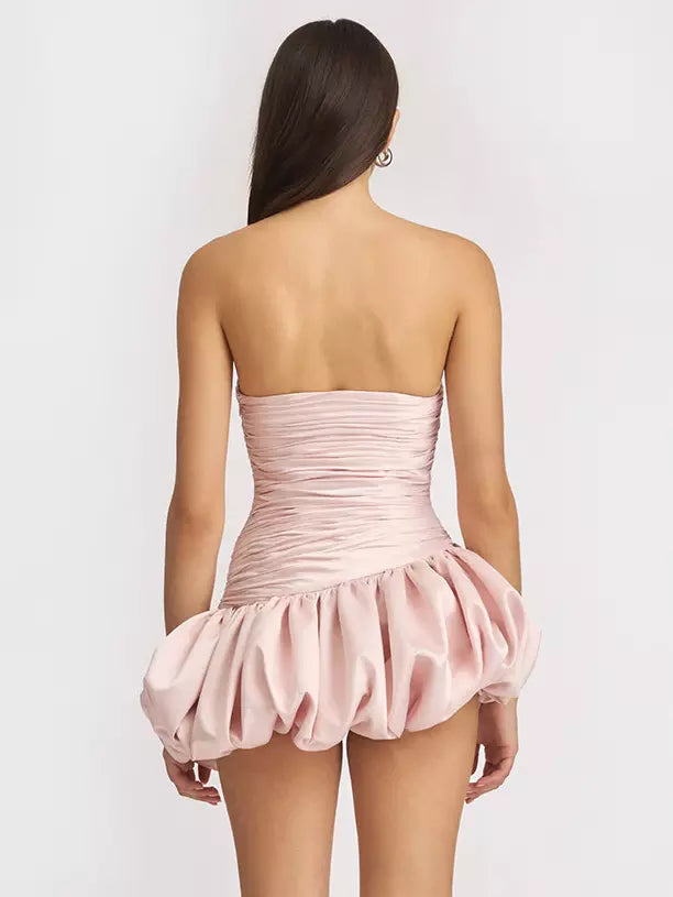 Casual Strapless Sweetheart Collar Draped Mini Dress