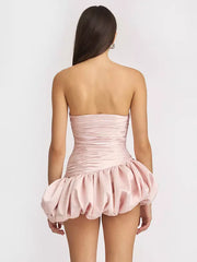 Casual Strapless Sweetheart Collar Draped Mini Dress