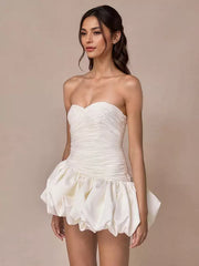 Casual Strapless Sweetheart Collar Draped Mini Dress