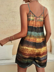 Casual Striped Pockets Drawing Printed Jumpsuit
