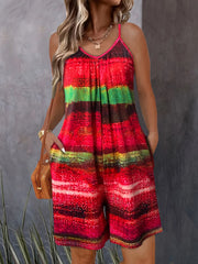 Casual Striped Pockets Drawing Printed Jumpsuit