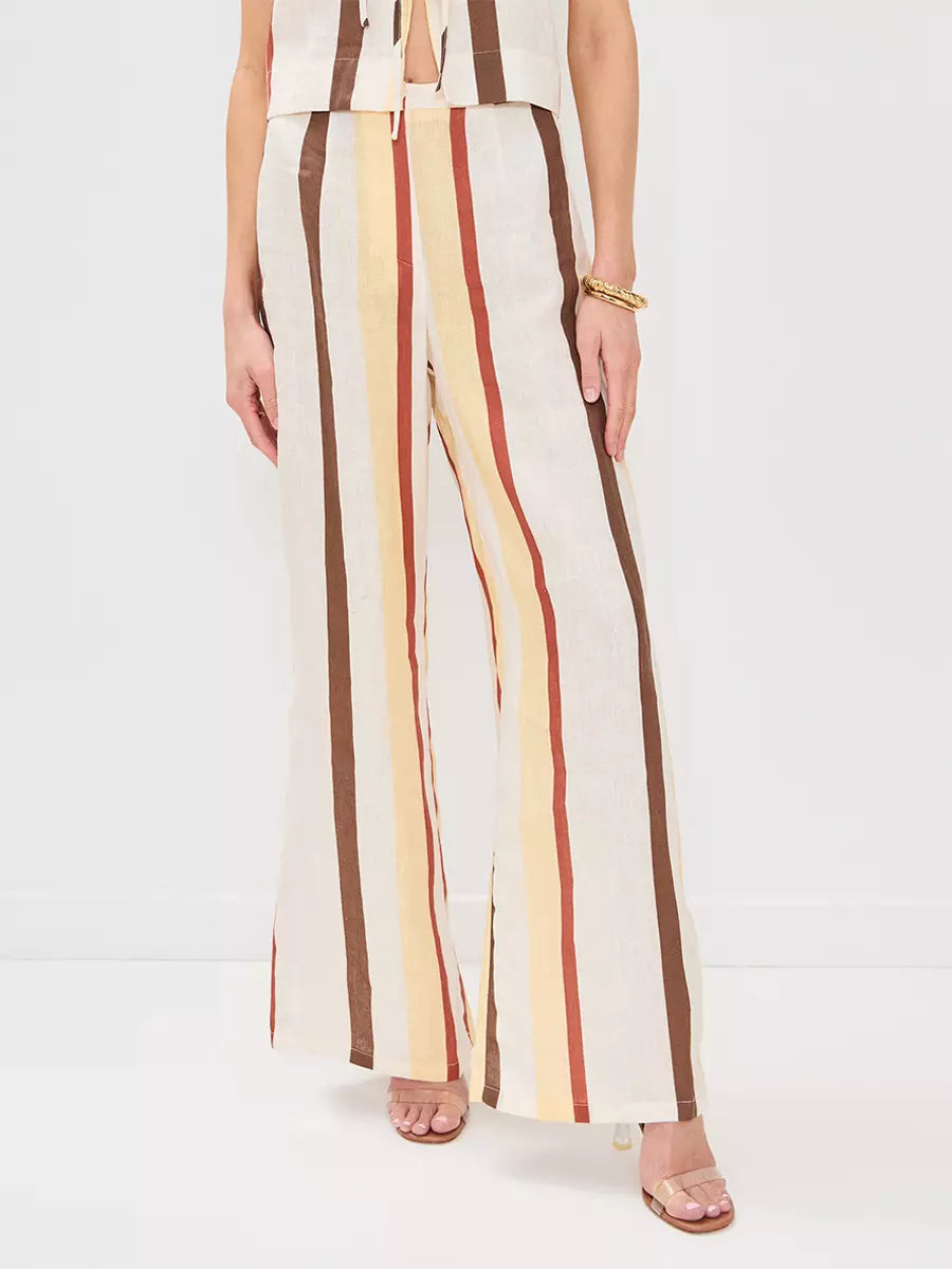 Casual Striped Sleeveless Top And Loose Leg Pants 2 Piece Set