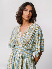 Casual Striped V-Neck With Short Sleeves And Side Slit Maxi Dress