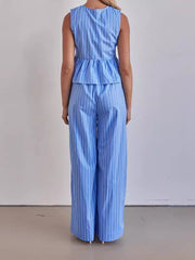 Casual Stripes Sleeveless Top And Loose Leg Pants 2 Piece Set