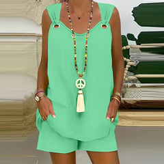 Casual Suspender Sleeveless Solid Color Top and Pants Set