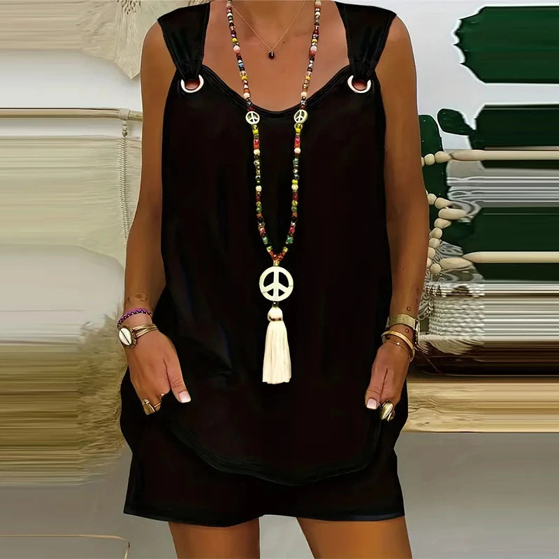 Casual Suspender Sleeveless Solid Color Top and Pants Set