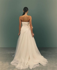 Casual Tulle Ruched Draped Handmade Flower A-line Strapless Bespoke Occasion Dresses