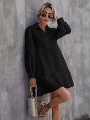 Casual Turn Down Collar Solid Color Lantern Sleevecover Up Mini Dress