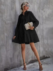 Casual Turn Down Collar Solid Color Lantern Sleevecover Up Mini Dress
