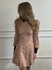 Casual Turn-down Collar Lapel Long Sleeve High Waist Loose Print Mini Dress
