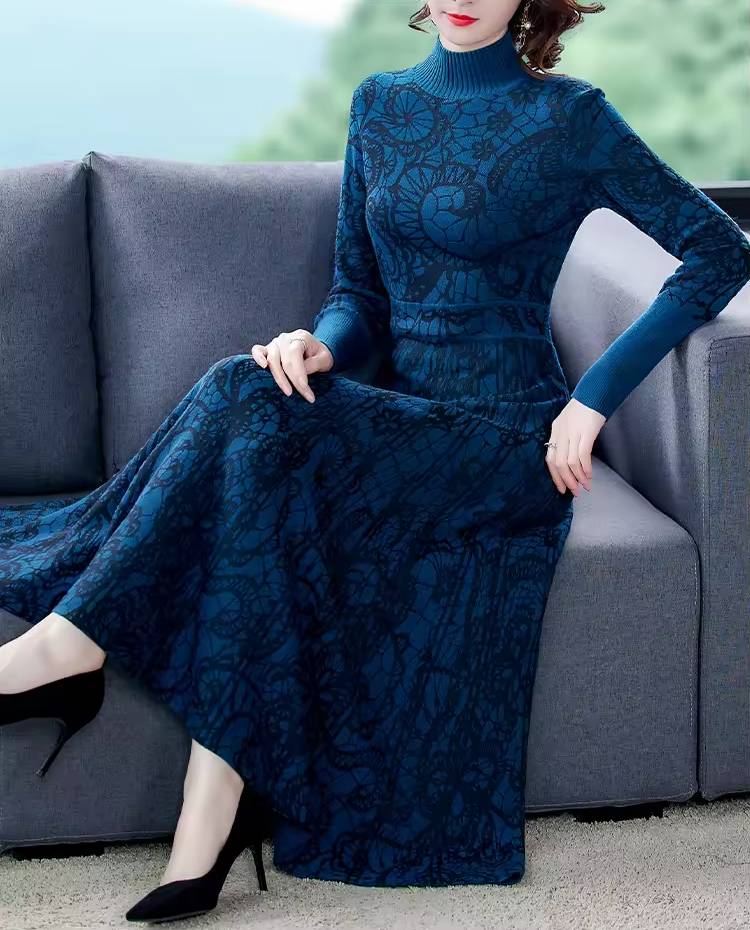 Casual Turtle Neck Long Sleeve Sweater Knitting Dress