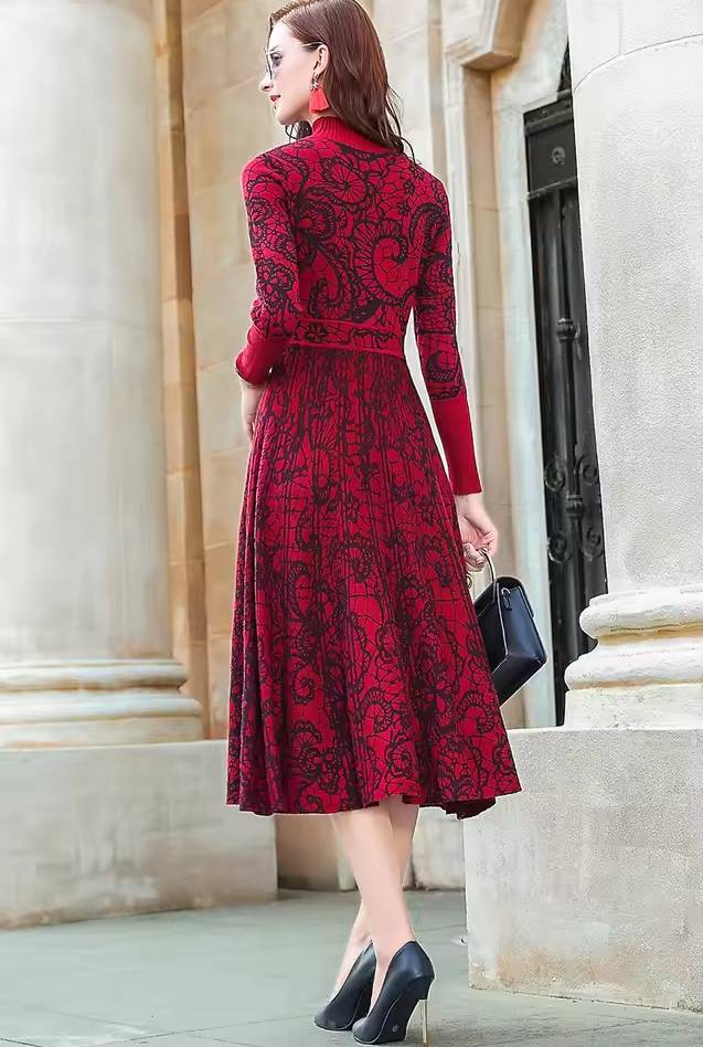 Casual Turtle Neck Long Sleeve Sweater Knitting Dress
