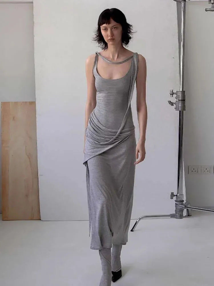 Casual U-Neck Pure Cotton Comfortable With Irregular Waistband Slimming Long Dress