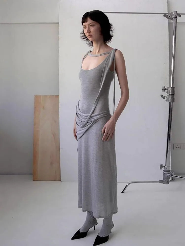 Casual U-Neck Pure Cotton Comfortable With Irregular Waistband Slimming Long Dress