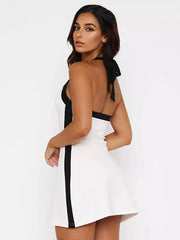Casual U-neck Backless Contrast Color Halter Street Wear Mini Dress