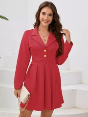 Casual V-Neck Buttons Long Sleeves Chic Mini Blazer Dresses