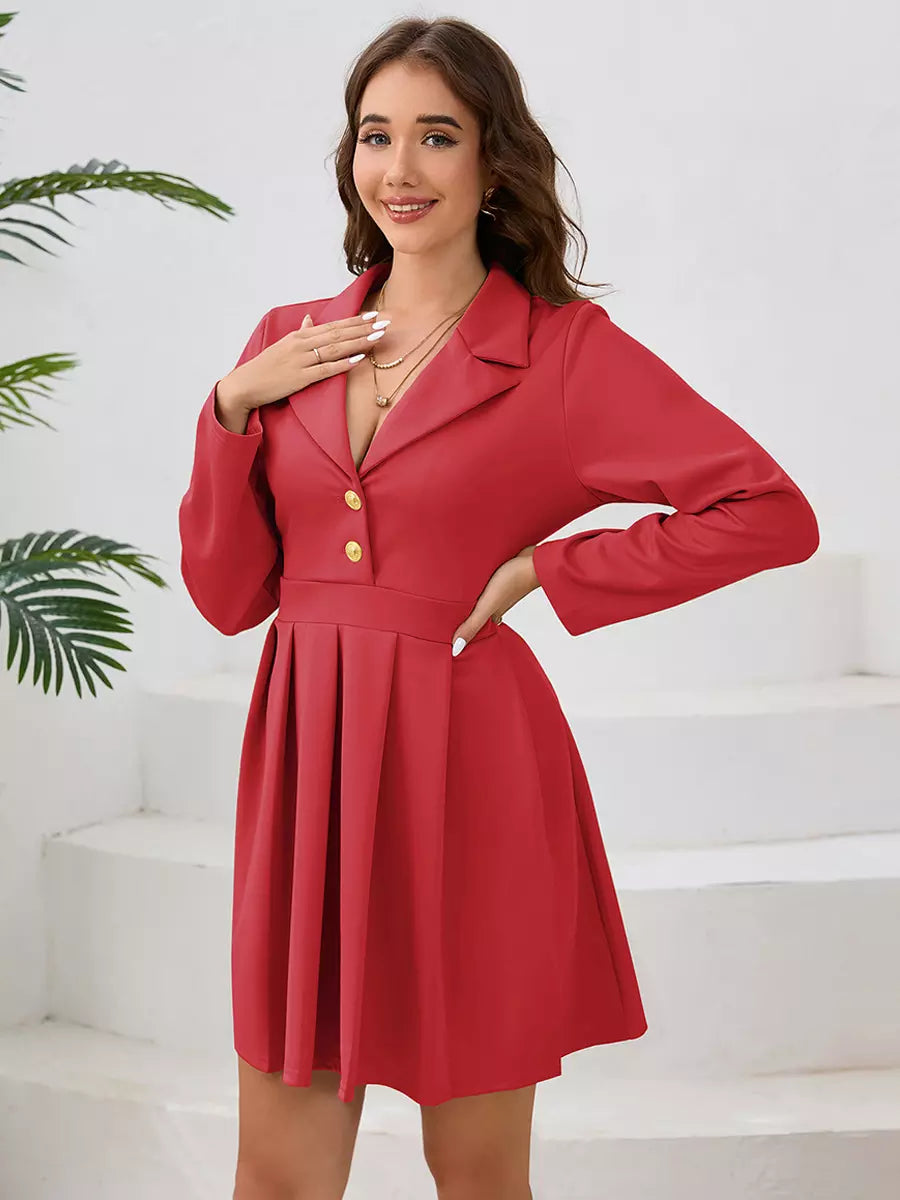 Casual V-Neck Buttons Long Sleeves Chic Mini Blazer Dresses