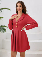 Casual V-Neck Buttons Long Sleeves Chic Mini Blazer Dresses