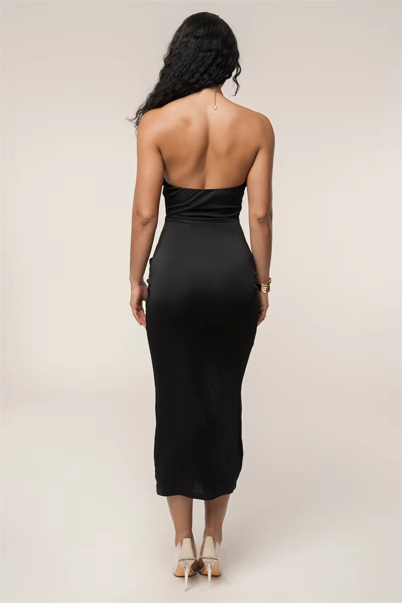 Casual V-Neck Cutout Off-shoulder Strapless Sleeveless Backless Bodycon Midi Dress