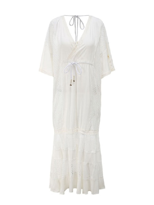Casual V Neck Drawstring Loose Beach Dress