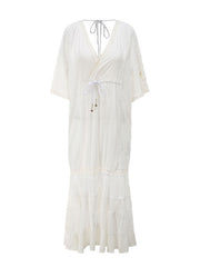 Casual V Neck Drawstring Loose Beach Dress