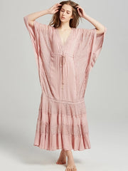 Casual V Neck Drawstring Loose Beach Dress