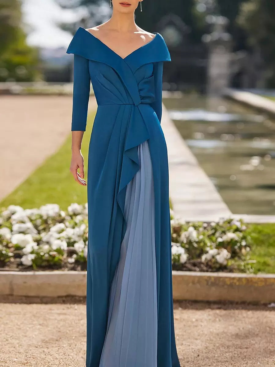 Casual V-Neck Length Sleeves A-Line Pleated Guest Dresses