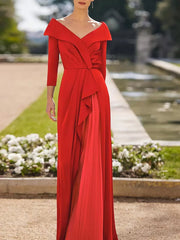 Casual V-Neck Length Sleeves A-Line Pleated Guest Dresses