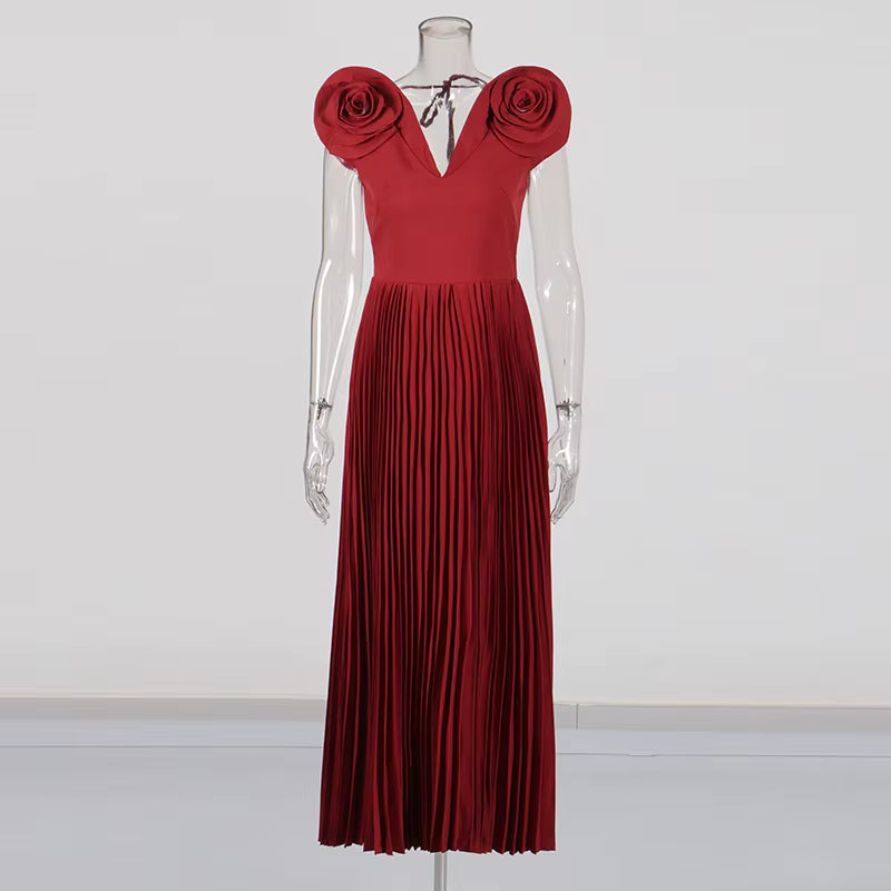 Casual V Neck Short Sleeve Patchwork Solid Temperament Spliced Flower Maxi Dresses