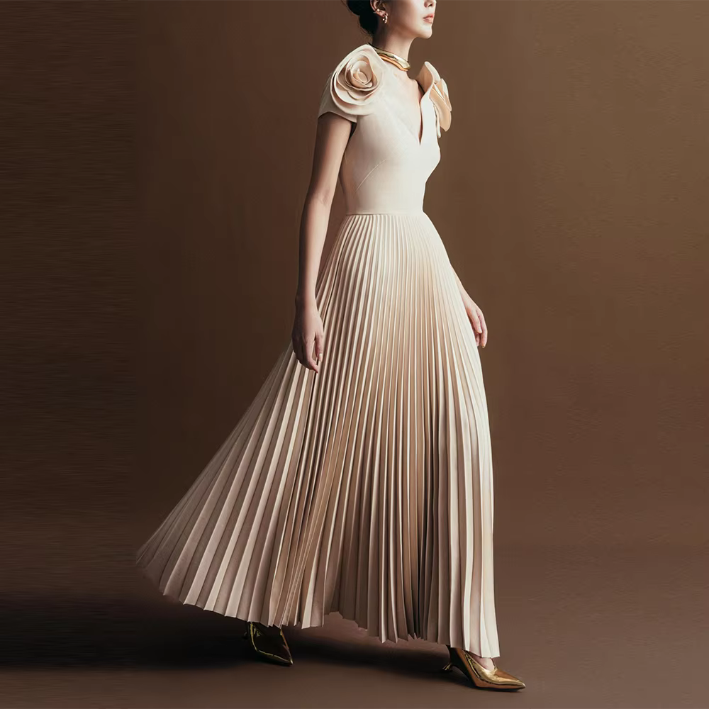 Casual V Neck Short Sleeve Patchwork Solid Temperament Spliced Flower Maxi Dresses