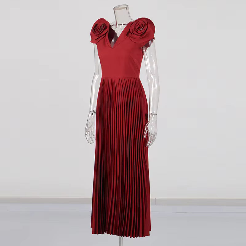 Casual V Neck Short Sleeve Patchwork Solid Temperament Spliced Flower Maxi Dresses