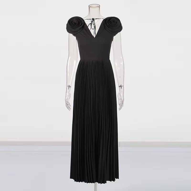 Casual V Neck Short Sleeve Patchwork Solid Temperament Spliced Flower Maxi Dresses