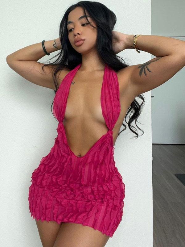 Casual V-Neck Sleeveless Backless Bodycon Mini Dress