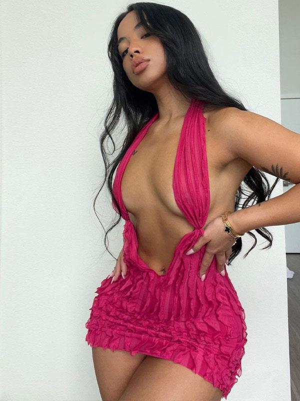 Casual V-Neck Sleeveless Backless Bodycon Mini Dress