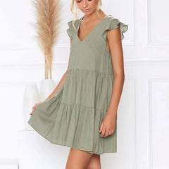 Casual V-Neck Sleeveless Solid Mini Dress
