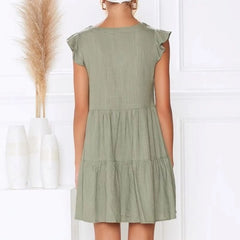 Casual V-Neck Sleeveless Solid Mini Dress